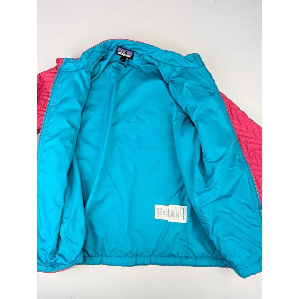 Patagonia Girls XL (14) Pink/Teal Quilted Stand Up Collar Jacket